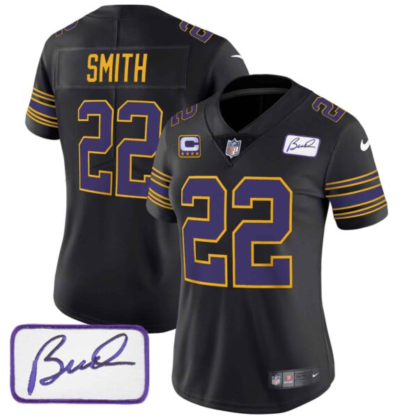 Women’s Vikings Bud Grant Patch Classic Limited Jersey – All Stitched – Black – Harrison Smith