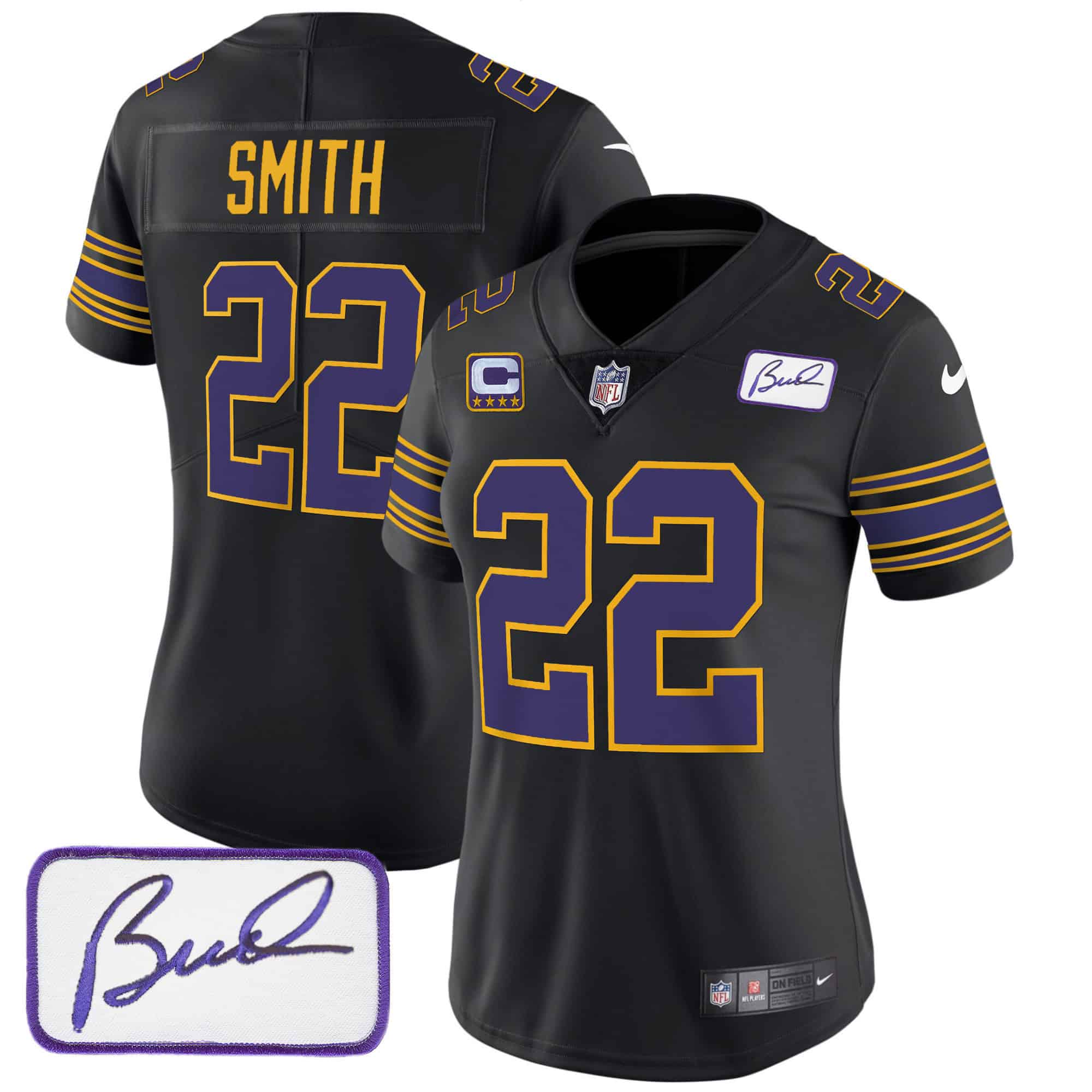 Women’s Vikings Bud Grant Patch Classic Limited Jersey – All Stitched – Black – Harrison Smith