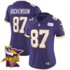 Women’s Vikings Bud Grant Patch Classic Limited Jersey V5 – All Stitched – Purple – T.J. Hockenson