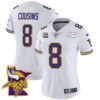 Women’s Vikings Bud Grant Patch Classic Limited Jersey V5 – All Stitched – White – Kirk Cousins