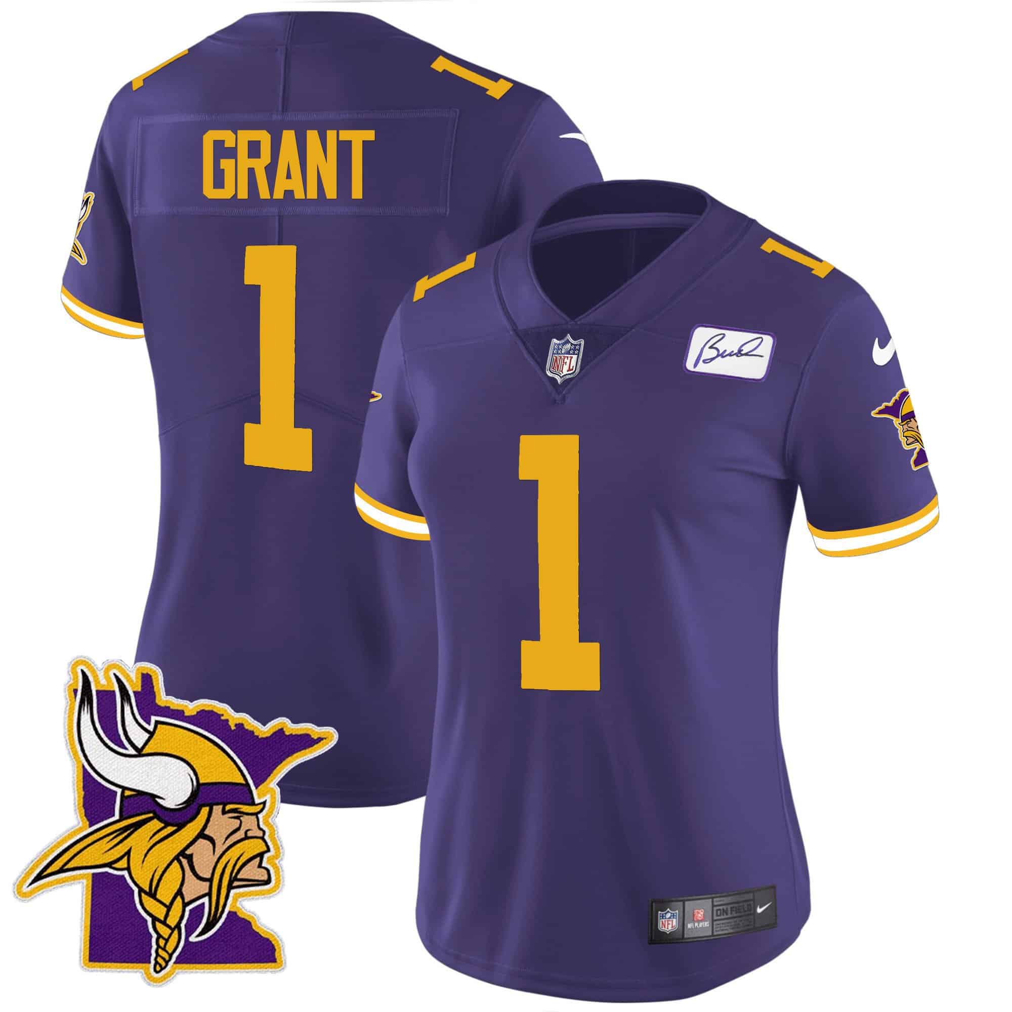 Women’s Vikings Bud Grant Patch Classic Limited Jersey V5 – All Stitched – Color Rush – Bud Grant