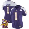 Women’s Vikings Bud Grant Patch Classic Limited Jersey V5 – All Stitched – Purple Alternate – Bud Grant
