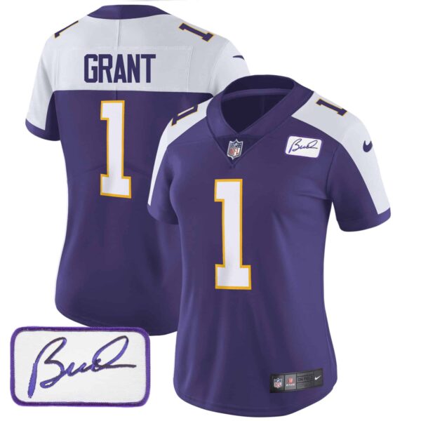 Women’s Vikings Bud Grant Patch Classic Limited Jersey – All Stitched – Alternate – Bud Grant