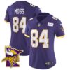 Women’s Vikings Bud Grant Patch Classic Limited Jersey V5 – All Stitched – Purple – Randy Moss
