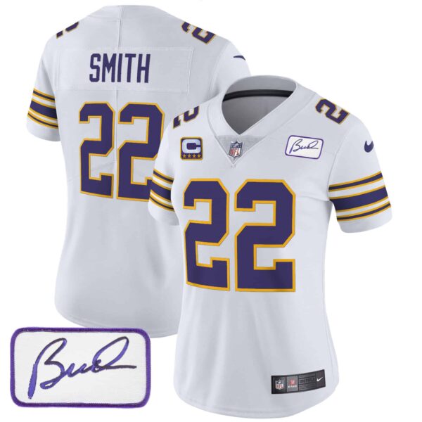 Women’s Vikings Bud Grant Patch Classic Limited Jersey – All Stitched – White – Harrison Smith