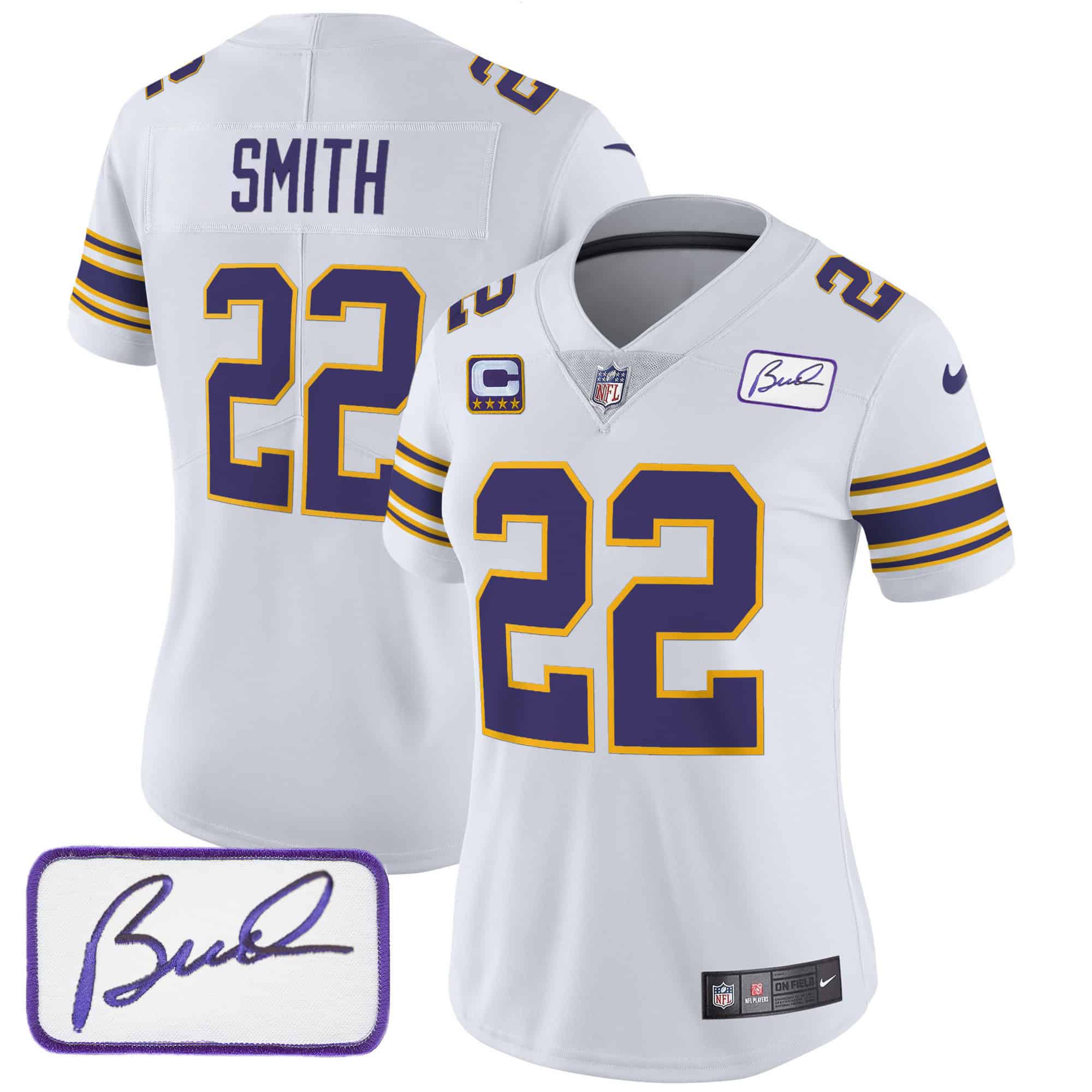 Women’s Vikings Bud Grant Patch Classic Limited Jersey – All Stitched – White – Harrison Smith