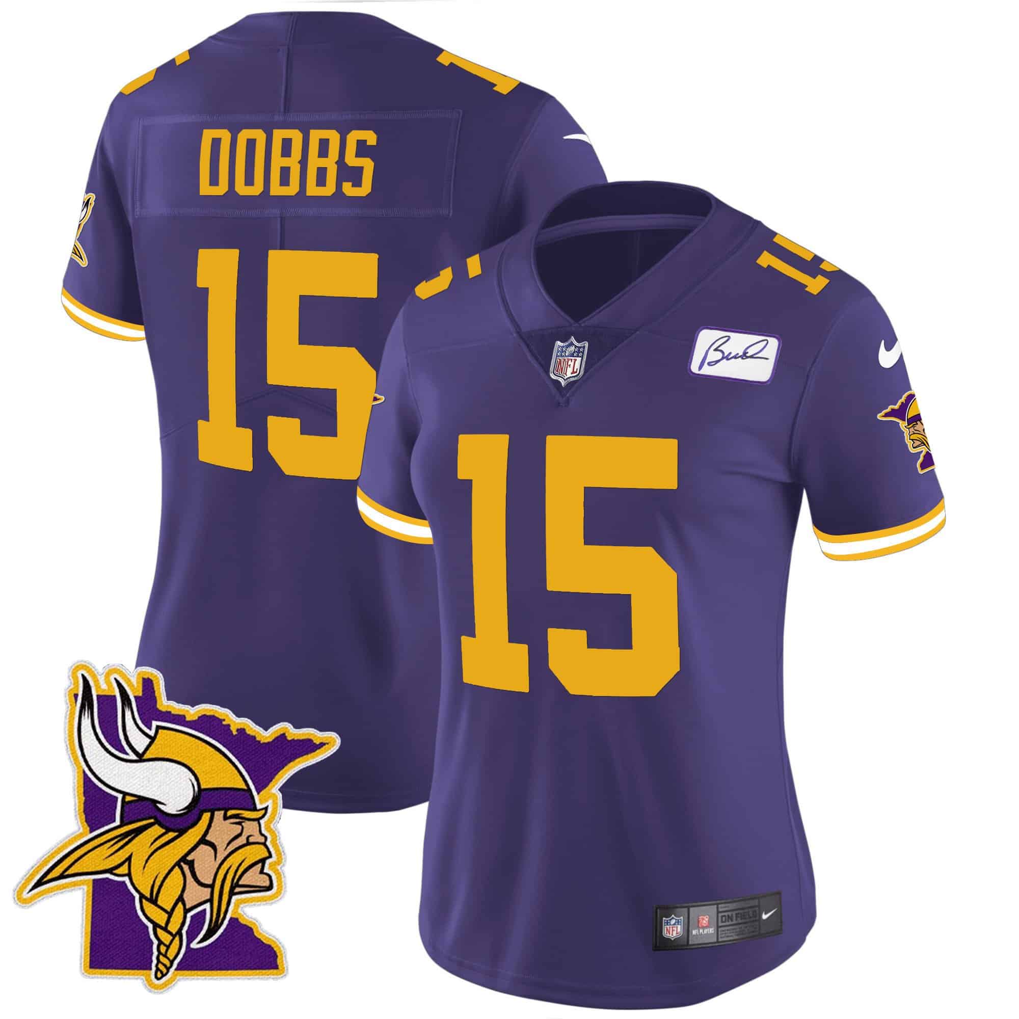 Women’s Vikings Bud Grant Patch Classic Limited Jersey V5 – All Stitched – Color Rush – Joshua Dobbs
