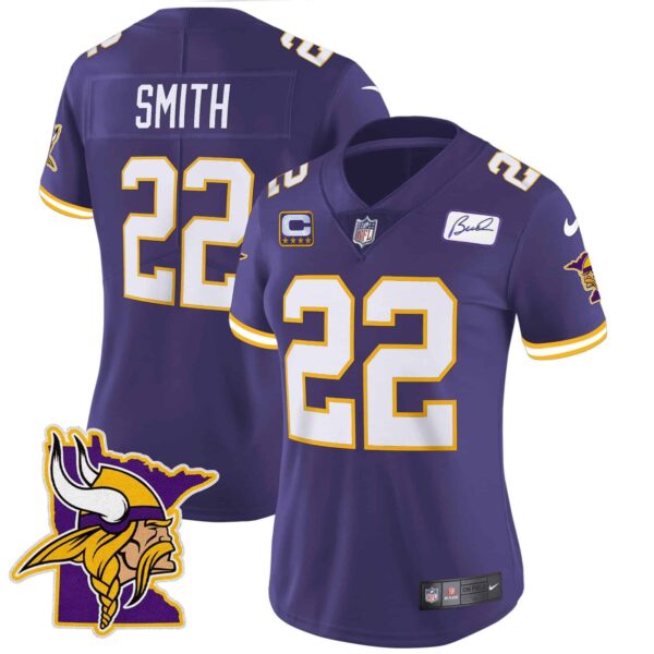 Women’s Vikings Bud Grant Patch Classic Limited Jersey V5 – All Stitched – Purple – Harrison Smith