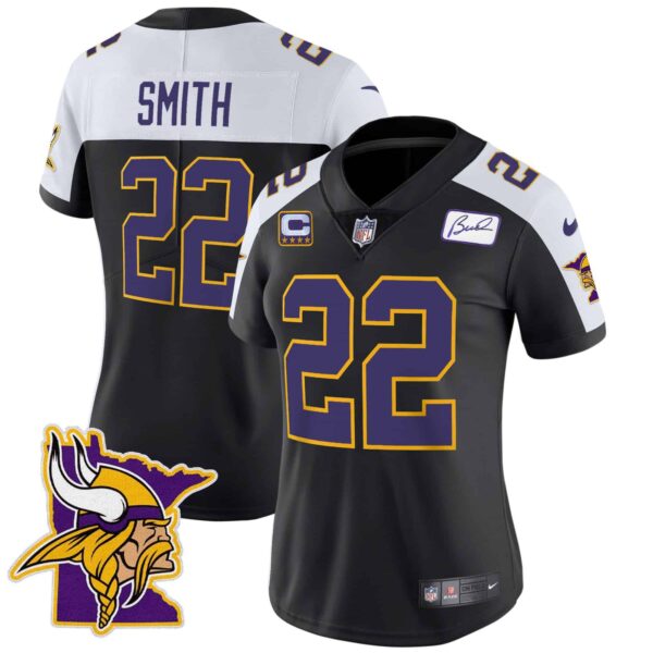 Women’s Vikings Bud Grant Patch Classic Limited Jersey V5 – All Stitched – Black Alternate – Harrison Smith