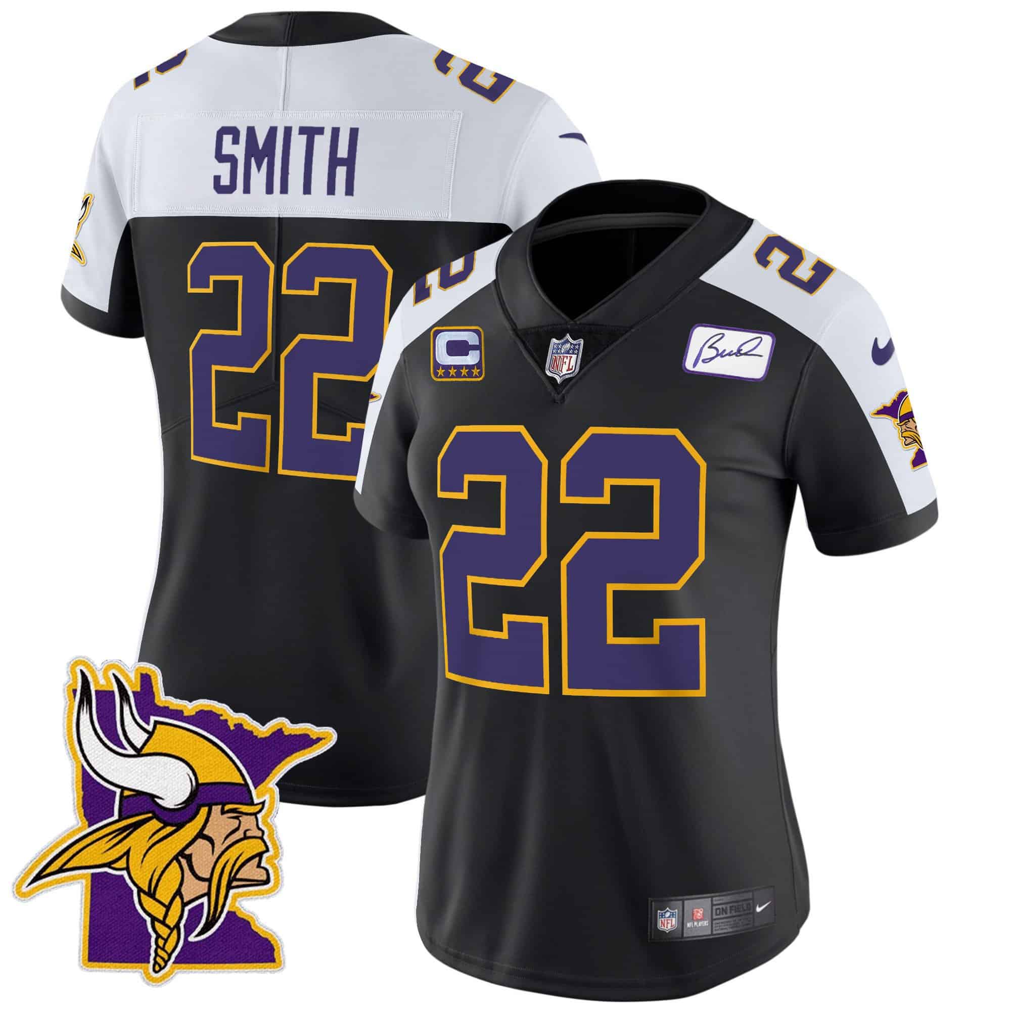 Women’s Vikings Bud Grant Patch Classic Limited Jersey V5 – All Stitched – Black Alternate – Harrison Smith