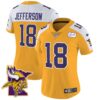Women’s Vikings Bud Grant Patch Classic Limited Jersey V5 – All Stitched – Gold Alternate – Justin Jefferson