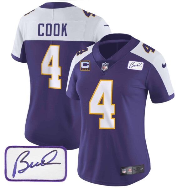 Women’s Vikings Bud Grant Patch Classic Limited Jersey – All Stitched – Alternate – Dalvin Cook