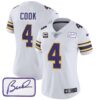 Women’s Vikings Bud Grant Patch Classic Limited Jersey – All Stitched – White – Dalvin Cook