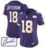 Women’s Vikings Bud Grant Patch Classic Limited Jersey V3 – All Stitched – Purple – Justin Jefferson