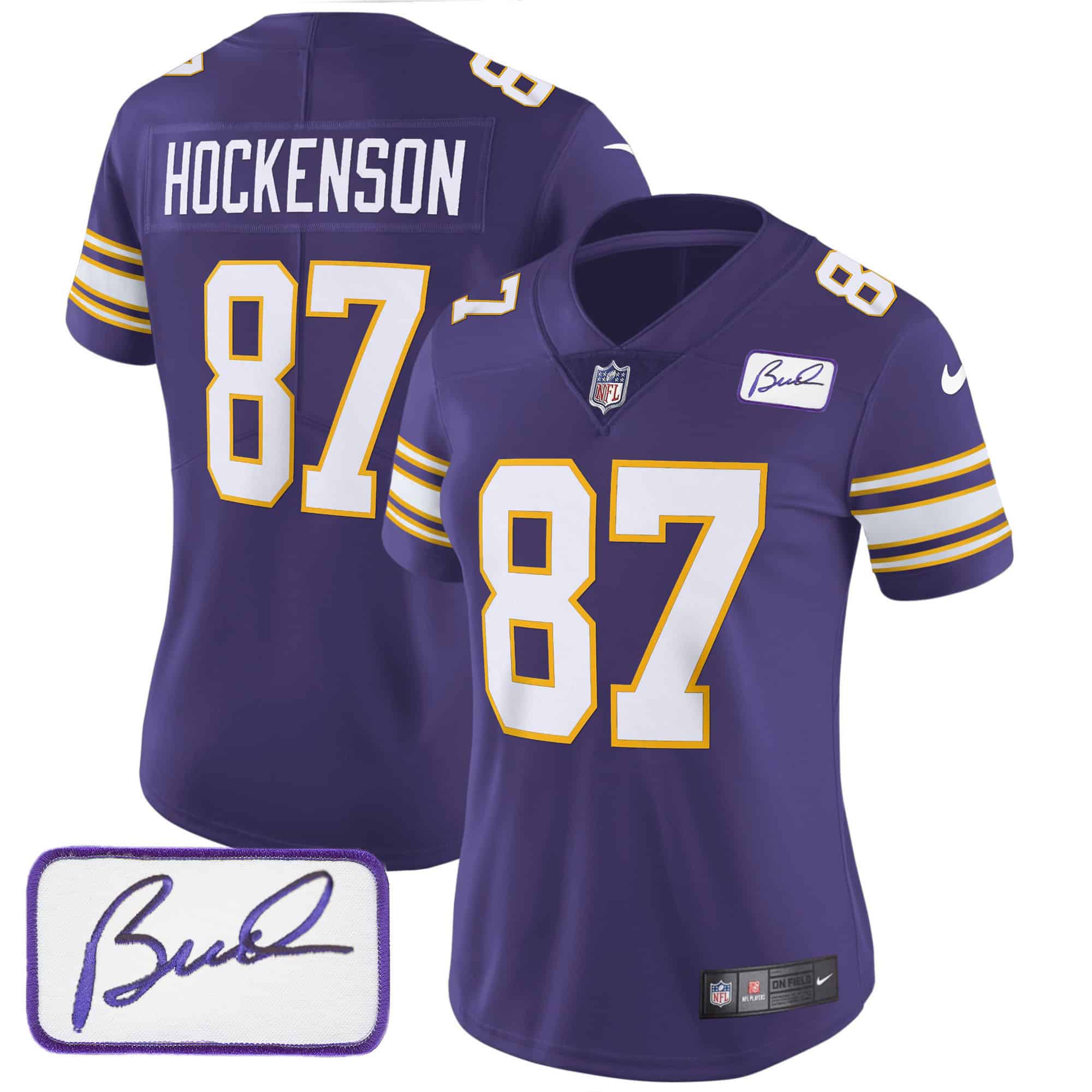 Women’s Vikings Bud Grant Patch Classic Limited Jersey – All Stitched – Purple – T.J. Hockenson