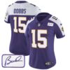 Women’s Vikings Bud Grant Patch Classic Limited Jersey V3 – All Stitched – Purple Alternate – Joshua Dobbs