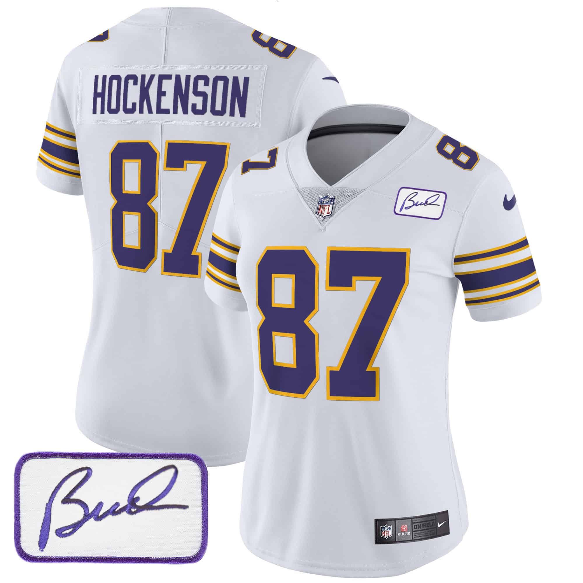 Women’s Vikings Bud Grant Patch Classic Limited Jersey – All Stitched – White – T.J. Hockenson