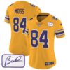 Women’s Vikings Bud Grant Patch Classic Limited Jersey – All Stitched – Gold – Randy Moss