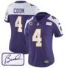 Women’s Vikings Bud Grant Patch Classic Limited Jersey V3 – All Stitched – Purple Alternate – Dalvin Cook