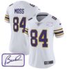Women’s Vikings Bud Grant Patch Classic Limited Jersey – All Stitched – White – Randy Moss