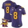Women’s Vikings Bud Grant Patch Classic Limited Jersey V5 – All Stitched – Color Rush – Kirk Cousins