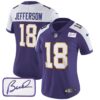 Women’s Vikings Bud Grant Patch Classic Limited Jersey – All Stitched – Alternate – Justin Jefferson