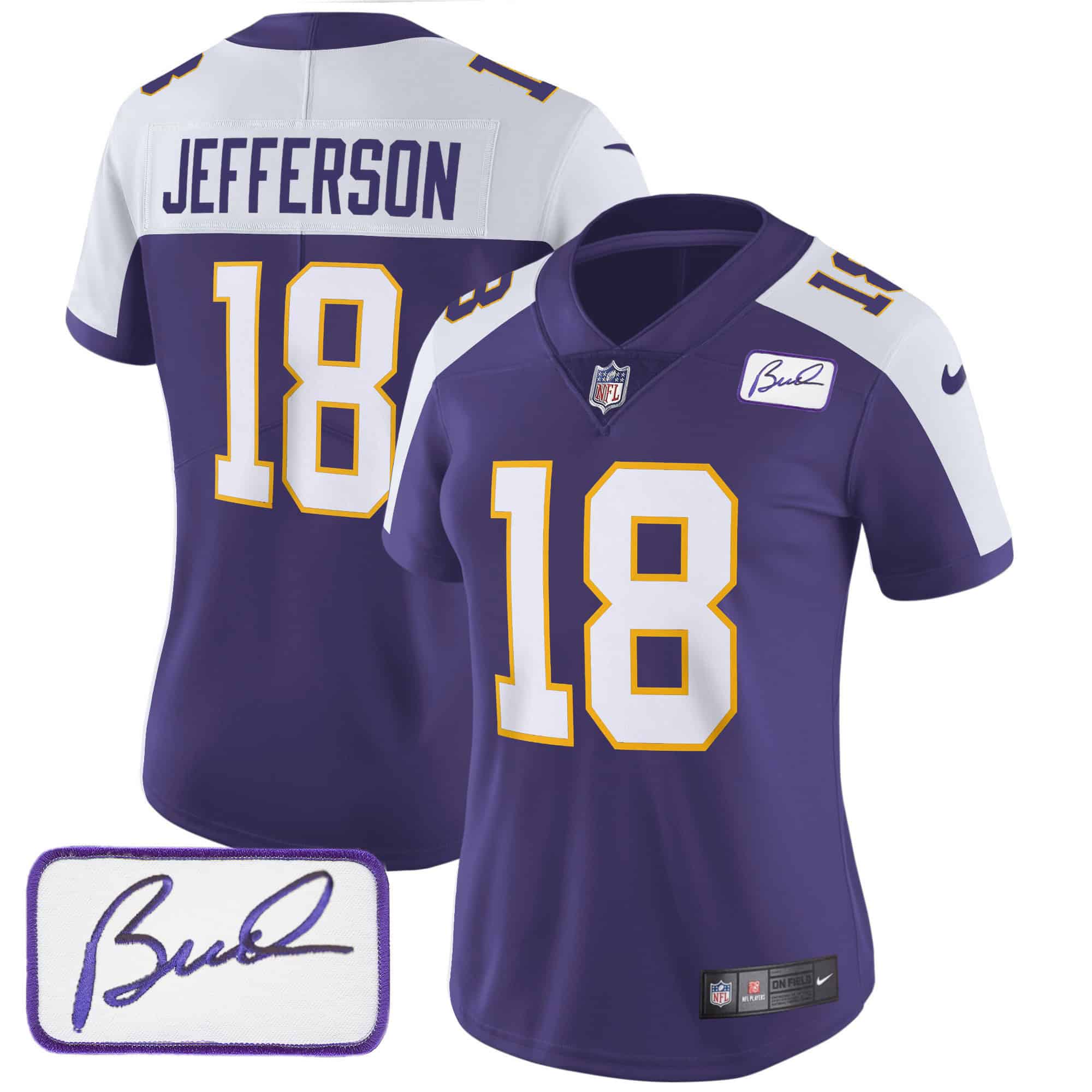 Women’s Vikings Bud Grant Patch Classic Limited Jersey – All Stitched – Alternate – Justin Jefferson