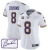 Women’s Vikings Bud Grant Patch Classic Limited Jersey V3 – All Stitched – White – Kirk Cousins