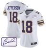 Women’s Vikings Bud Grant Patch Classic Limited Jersey – All Stitched – White – Justin Jefferson