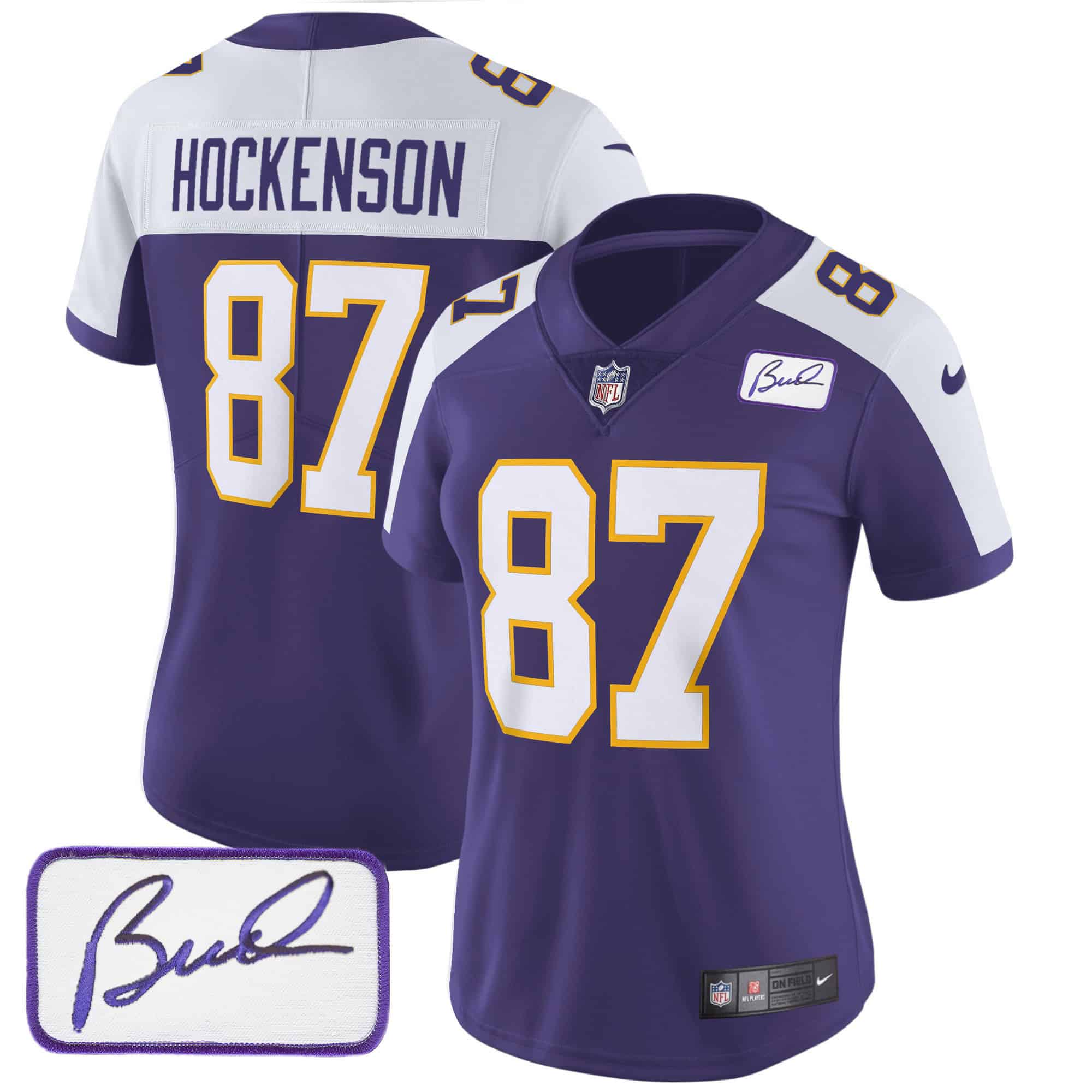 Women’s Vikings Bud Grant Patch Classic Limited Jersey – All Stitched – Alternate – T.J. Hockenson