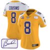 Women’s Vikings Bud Grant Patch Classic Limited Jersey V3 – All Stitched – Gold Alternate – Kirk Cousins