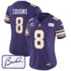 Women’s Vikings Bud Grant Patch Classic Limited Jersey – All Stitched – Purple – Kirk Cousins