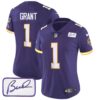 Women’s Vikings Bud Grant Patch Classic Limited Jersey V3 – All Stitched – Purple – Bud Grant
