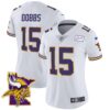 Women’s Vikings Bud Grant Patch Classic Limited Jersey V5 – All Stitched – White – Joshua Dobbs