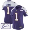 Women’s Vikings Bud Grant Patch Classic Limited Jersey V3 – All Stitched – Purple Alternate – Bud Grant