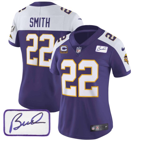 Women’s Vikings Bud Grant Patch Classic Limited Jersey V3 – All Stitched – Purple Alternate – Harrison Smith