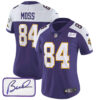 Women’s Vikings Bud Grant Patch Classic Limited Jersey V3 – All Stitched – Purple Alternate – Randy Moss
