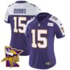 Women’s Vikings Bud Grant Patch Classic Limited Jersey V5 – All Stitched – Purple Alternate – Joshua Dobbs