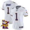 Women’s Vikings Bud Grant Patch Classic Limited Jersey V5 – All Stitched – White – Bud Grant