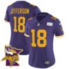Women’s Vikings Bud Grant Patch Classic Limited Jersey V5 – All Stitched – Color Rush – Justin Jefferson
