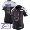 Women’s Vikings Bud Grant Patch Classic Limited Jersey V3 – All Stitched – Black Alternate – Kirk Cousins