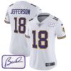 Women’s Vikings Bud Grant Patch Classic Limited Jersey V3 – All Stitched – White – Justin Jefferson