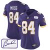 Women’s Vikings Bud Grant Patch Classic Limited Jersey V3 – All Stitched – Purple – Randy Moss