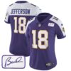 Women’s Vikings Bud Grant Patch Classic Limited Jersey V3 – All Stitched – Purple Alternate – Justin Jefferson