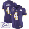Women’s Vikings Bud Grant Patch Classic Limited Jersey V3 – All Stitched – Purple – Dalvin Cook