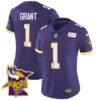 Women’s Vikings Bud Grant Patch Classic Limited Jersey V5 – All Stitched – Purple – Bud Grant