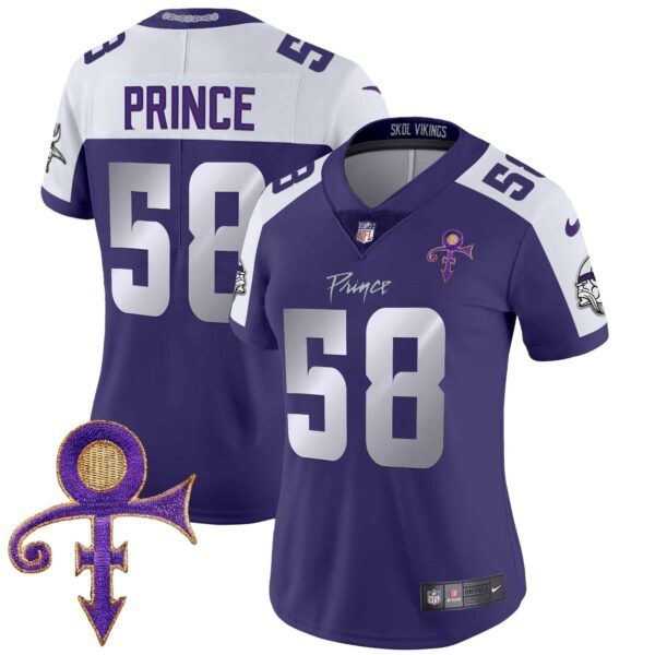 Women’s Minnesota Vikings 2024 Prince Vapor Limited Jersey – All Stitched – Purple Alternate – Prince 1958