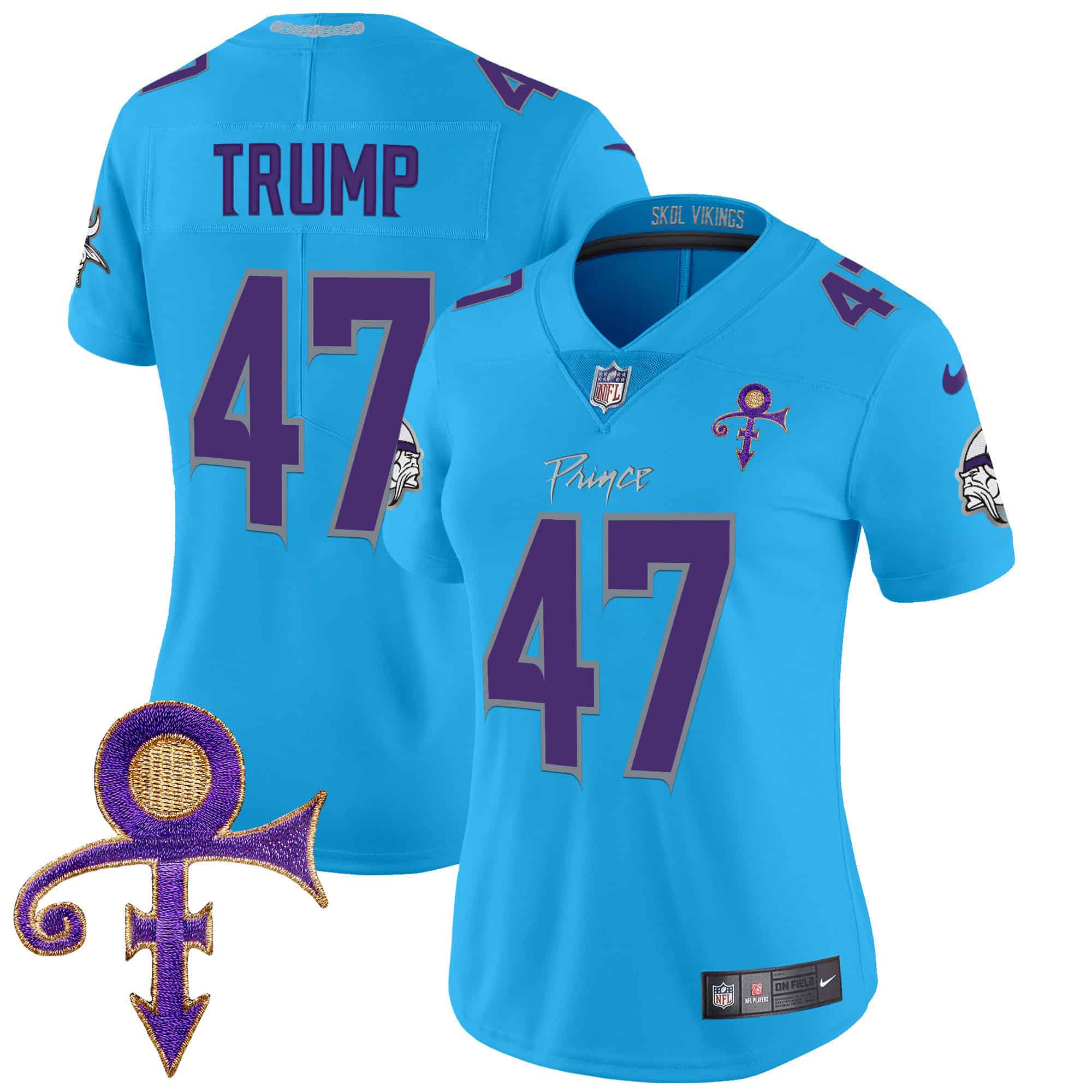 Women’s Minnesota Vikings 2024 Prince Vapor Limited Jersey – All Stitched – Light Blue – Donald Trump