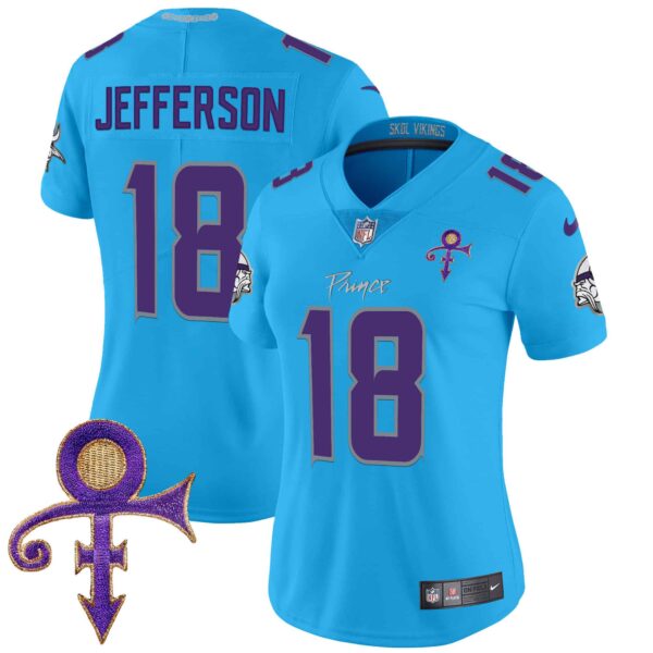 Women’s Minnesota Vikings 2024 Prince Vapor Limited Jersey – All Stitched – Light Blue – Justin Jefferson