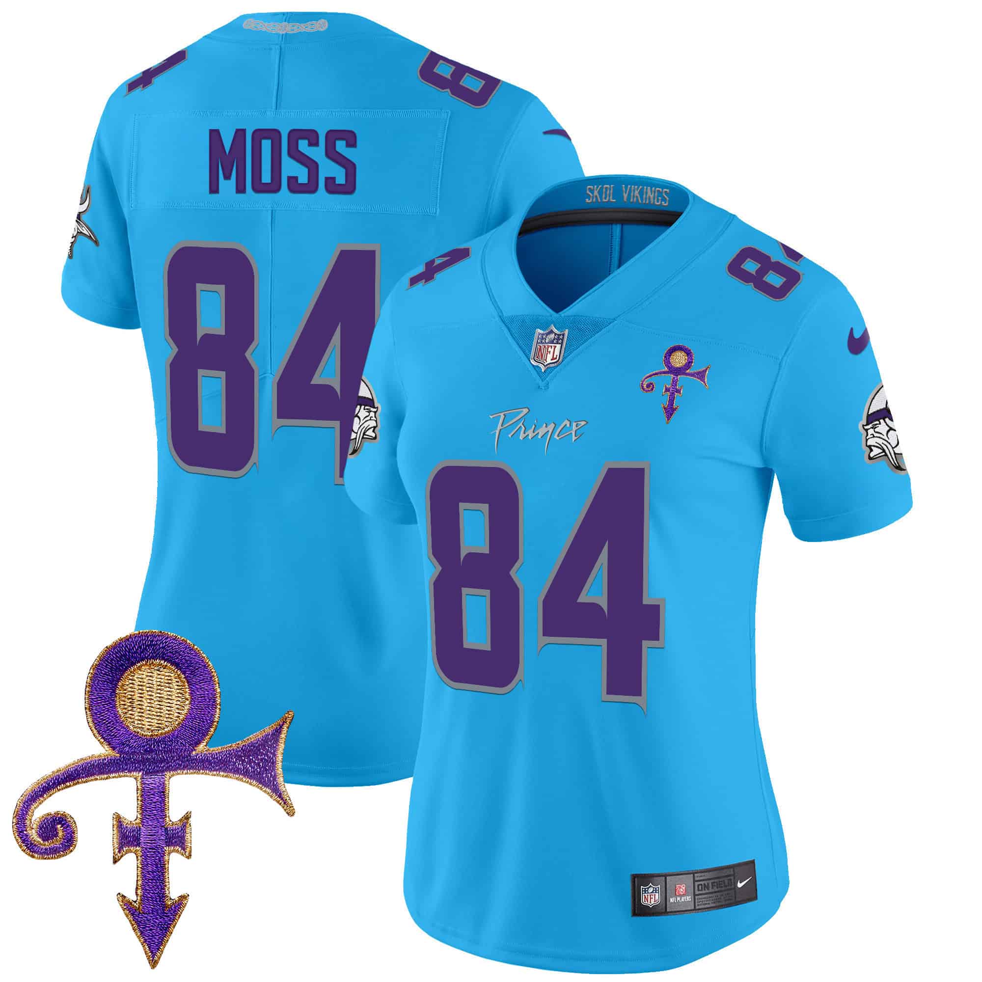 Women’s Minnesota Vikings 2024 Prince Vapor Limited Jersey – All Stitched – Light Blue – Randy Moss